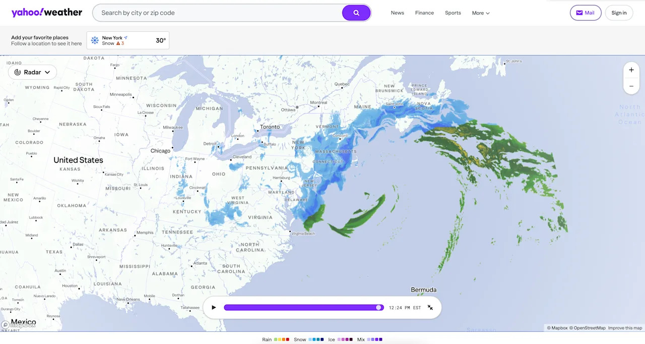 Yahoo Weather via radar data from AccuWeather